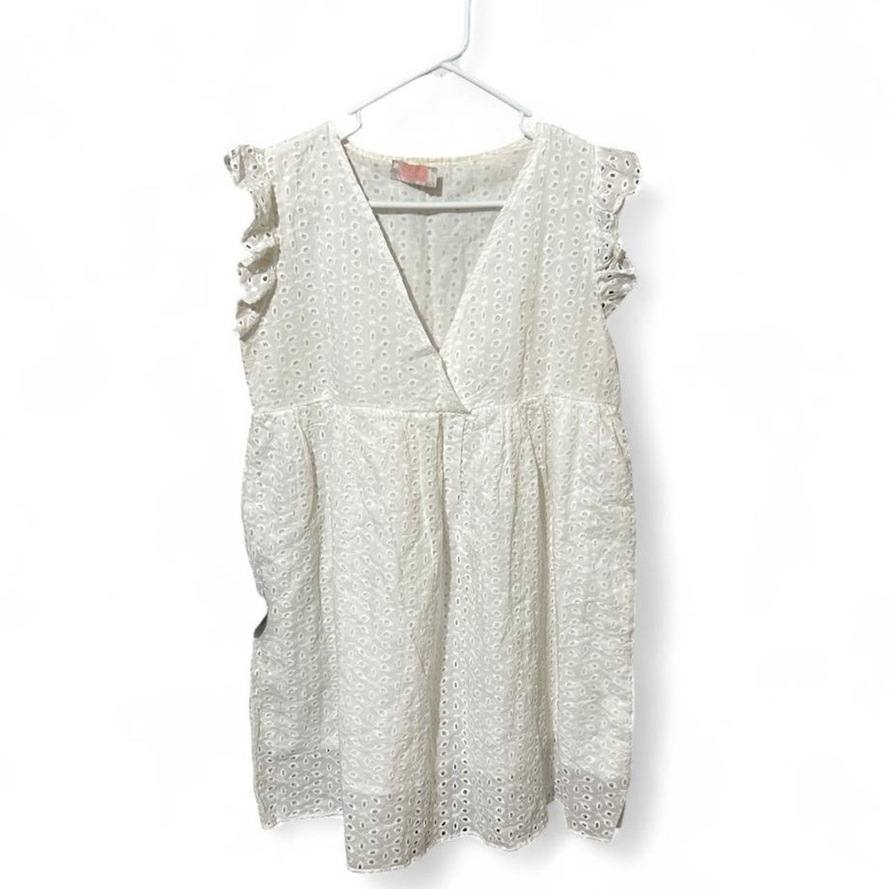 Mustard Seed white eyelet v-neck romper dress - L